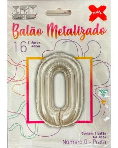 Balão Metal. 40cm Prata Número 0 Make+