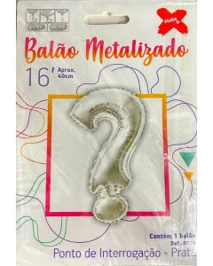 Balão Metal. 40cm Prata Ponto de Interrogação Make+