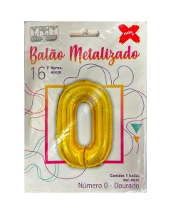 Balão Metalizado Número 0 Dourado Make+