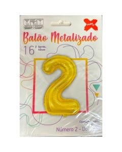 Balão Metalizado Número 2 Dourado Make+