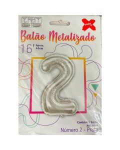 Balão Metalizado Número 2 Prata Make+