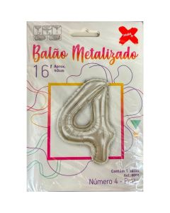 Balão Metalizado Número 4 Prata Make+