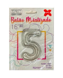Balão Metalizado Número 5 Prata Make+