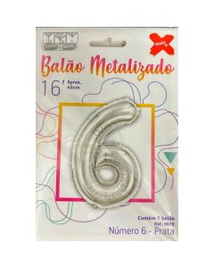 Balão Metalizado Número 6 Prata Make+