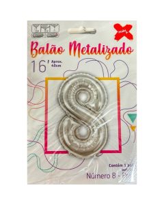 Balão Metalizado Número 8 Prata Make+