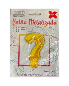 Balão Metalizado Ponto de interrogação Dourado Make+