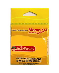Bloco Adesivo 76mm x 76mm Laranja Neon Adelbras