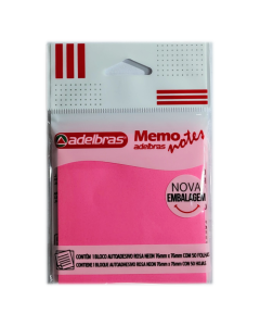 Bloco Adesivo 76mm x 76mm Rosa Neon Adelbras