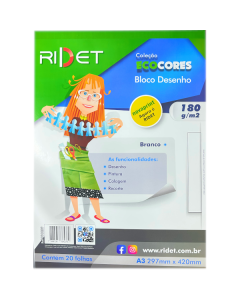 Bloco Desenho Ecocores Branco A3 180g Ridet c/20 folhas