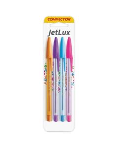 Caneta Esferográfica Compactor Jet Lux Cartela c/4 un Coloridas