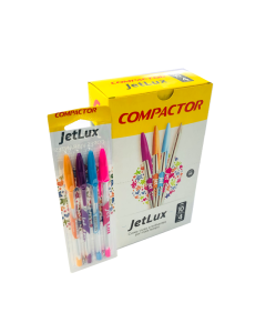 Caneta Esferográfica Compactor Jet Lux Cartela c/4 un Coloridas Caixa c/10 ct
