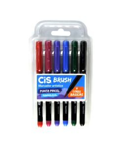 Caneta Hidrográfica Cis Brush 6 Cores Básicas