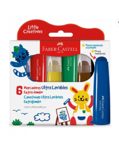 Caneta Hidrográfica Extrajumbo, Little Creatives, 6 Cores, Faber-Castell
