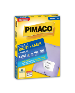 Etiqueta Pimaco A4365 Papel A4 8 Etiquetas por Folha Inkjet + Laser