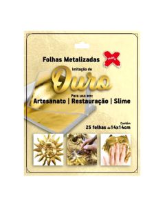 Folhas Metalizadas Imitação de Ouro 14 x 14 cm 25 Folhas Make+