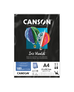 Papel Canson Iris Vivaldi A4 185g Preto 25 Folhas