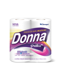 Papel Toalha Multiuso DONNA Prática  2 rolos c/50 toalhas de 20cm x 22cm cada