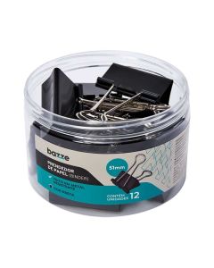 Prendedor de Papel 51mm Binder Preto Bazze PT c/ 12 un
