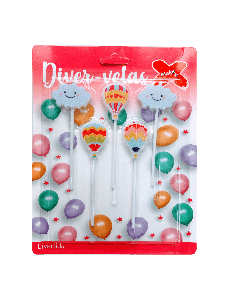 Vela topo de bolo Balões e Nuvens c/4 unid. Make+