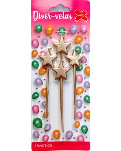 Vela Topo de Bolo Estrelas Met. Ouro c/4 unid. Make+