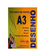 Bloco para Desenho A3 Branco 140g 20 Folhas Zolar