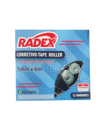 Corretivo em Fita 5mm x 6m Tape Roller Radex Caixa c/ 12 un